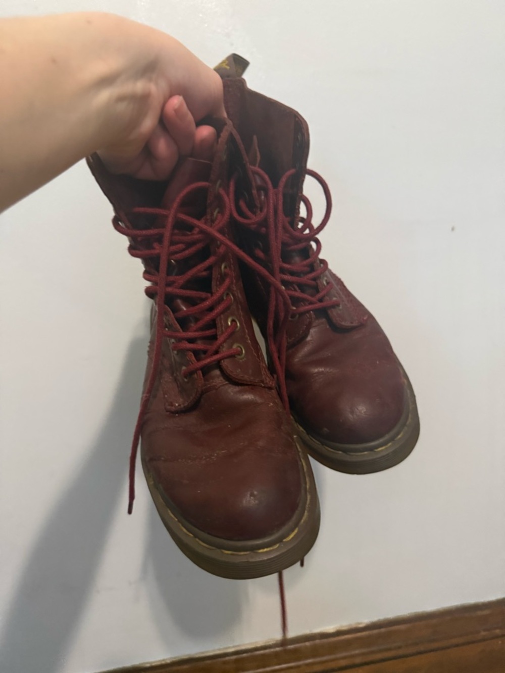 RARE Dr. Martens Burgundy Red Leather Lace-Up Ankle Boots Doc Marten Pascal
